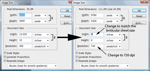 adjust size and resolutions